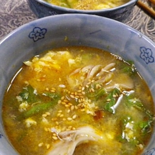超簡単、レタス卵舞茸スープ